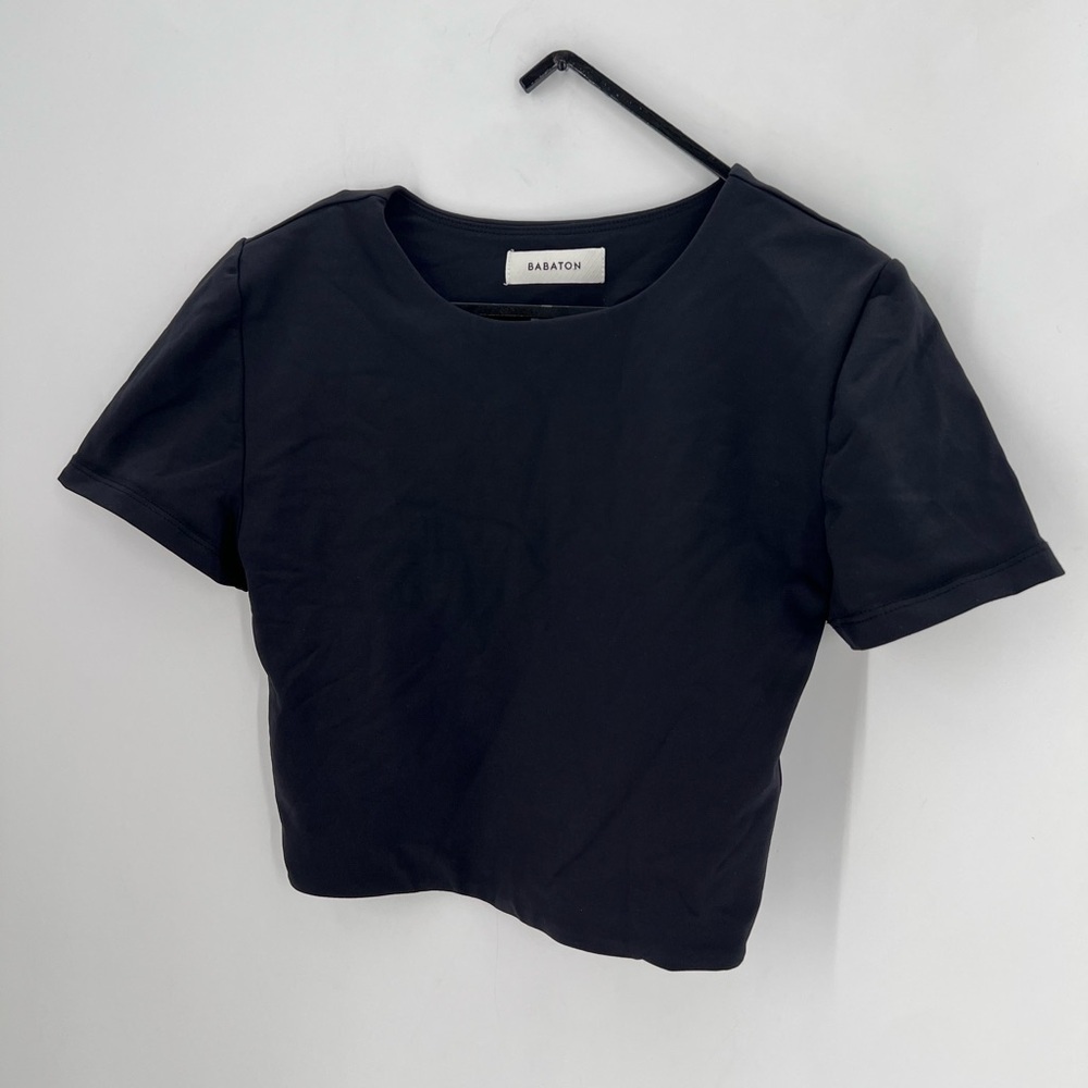Babaton Black Sculpt Contour Cropped Short Sleeve T-Shirt - Picture 2 of 5